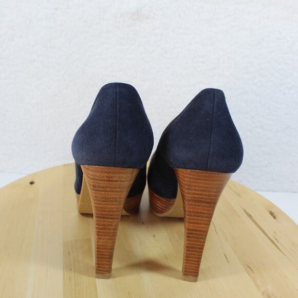 Stuart Weitzman Suede Pumps Womens Size 7 Blue Classic Heels Platform Wood - Picture 4 of 11